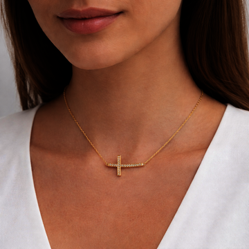 Žluté zlato náhrdelník křížek se zirkony